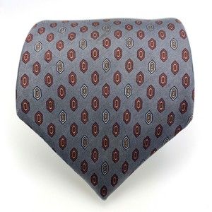 LANVIN Tie Geometric Gray Burgundy Blue White Orange Silk Mens Vintage Necktie